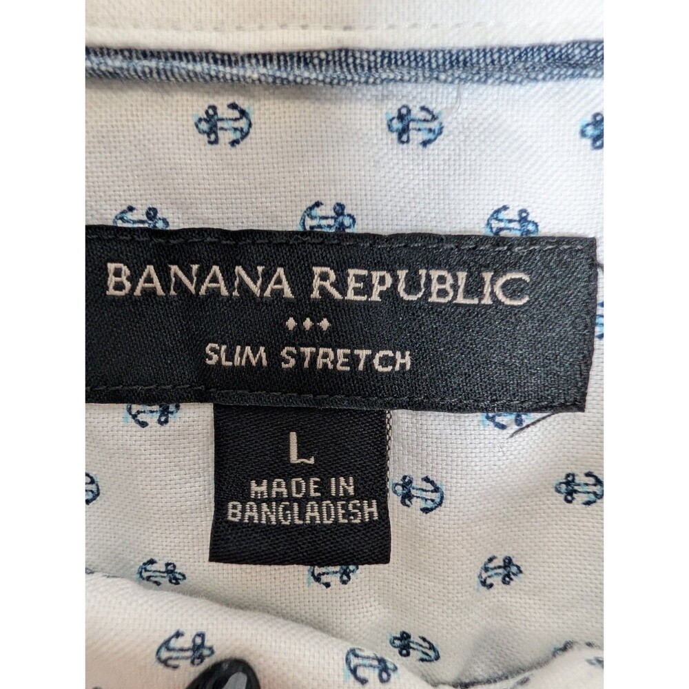 Banana Republic Men's Shirt Slim Stretch Button Up Long Sleeve Royal Anchor Lrg - Picture 2 of 11